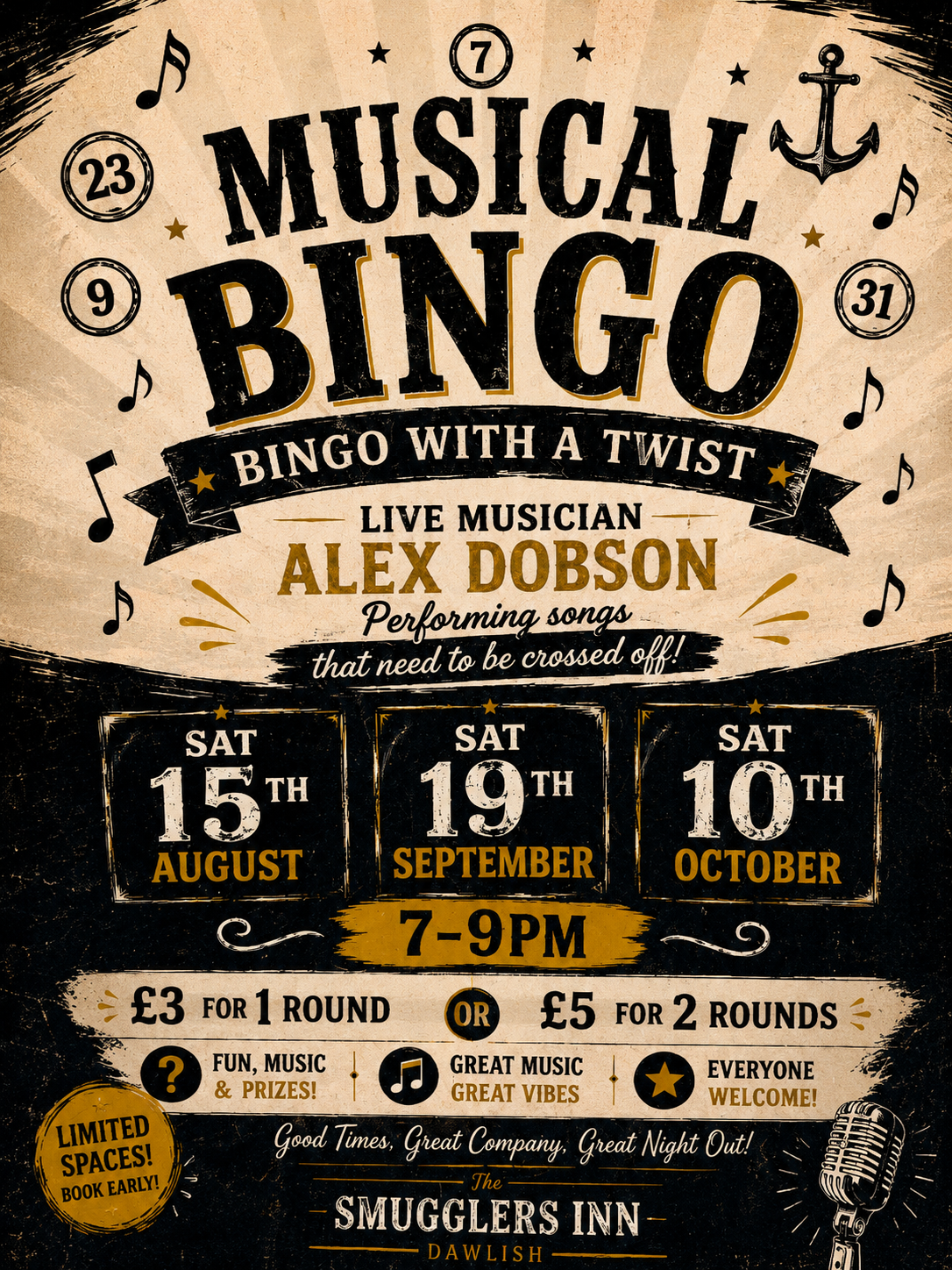 Musical Bingo with Alex Dobson - Sat 10th October 7-9pm